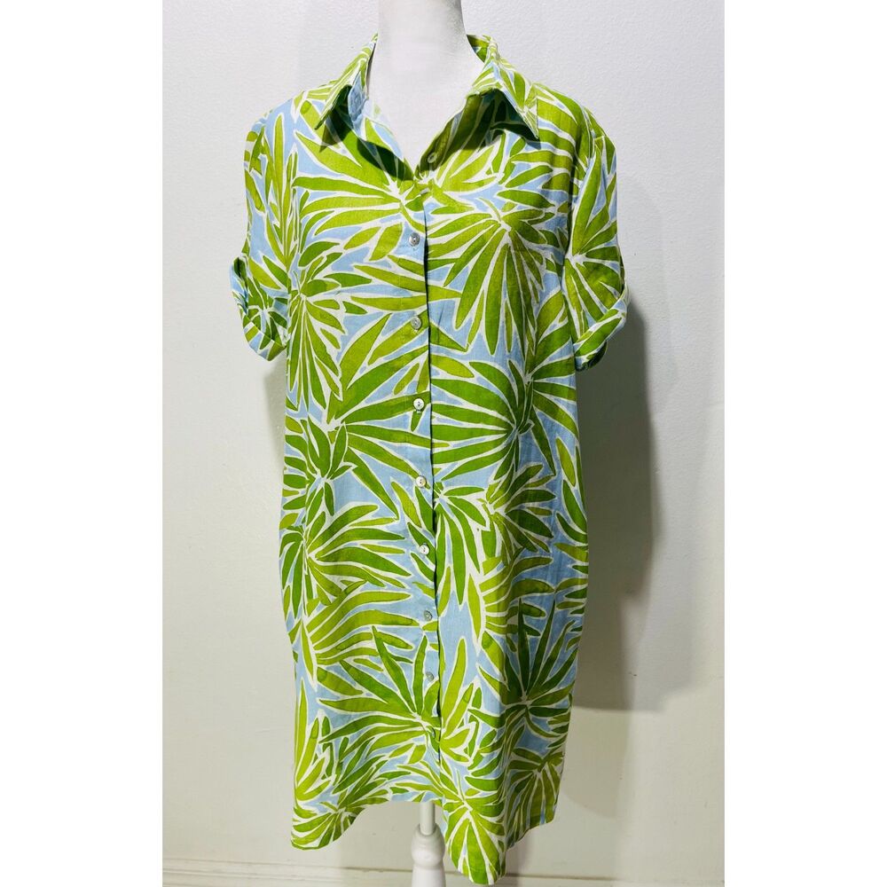 Sigrid Olsen linen dress tropical print vacation resort wear colorful women S